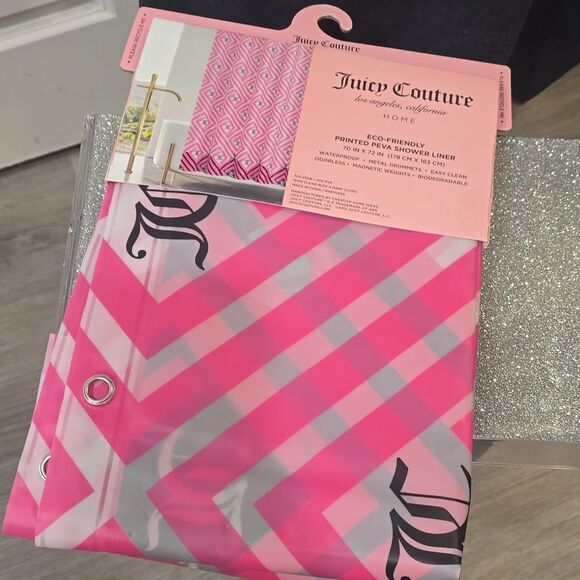 Juicy Couture Home JC Logo Geometrical PEVA Shower Curtain Liner - Picture 3 of 5
